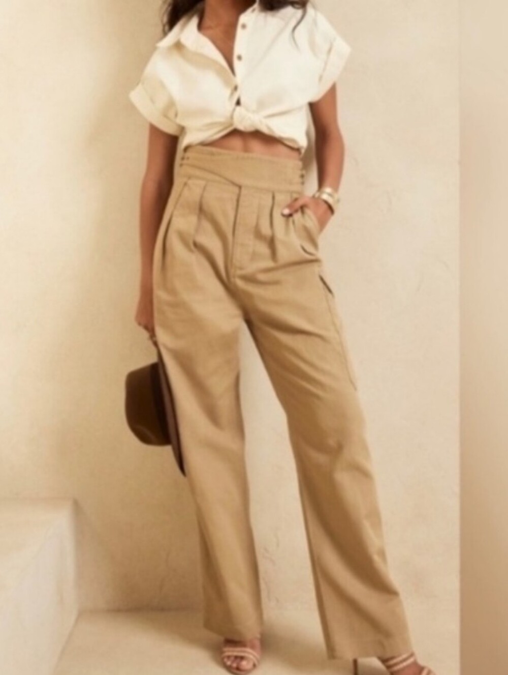 Banana Republic Beige High-Waist Wide Leg Khaki Pants